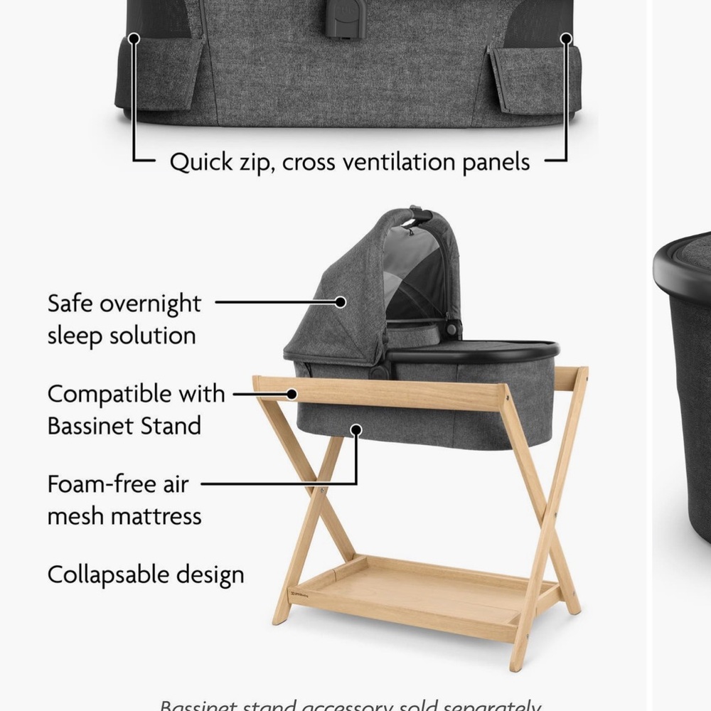 UPPAbaby Bassinet- Stylish Gray Bassinet and Stroller Attachment - Picture 5 of 13
